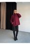 Women's Burgundy Shawl Detailed Cotton Textured Premium Cashmere Coat - 3