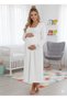 Women's Ecru Design Lace Detailed Stylish Long Sleeve Maternity Nightgown - 6