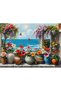 1000 Piece Puzzle of a Sea View from a Flowered Balcony - Cobalt Colors of Flowers - 3