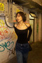 Women's Black Color Round Neck Lace-Up Long Sleeve T-Shirt - 6