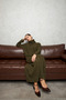 Knitted Dress with Detail Work Khaki - 2