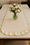 Gold Series Natural 100% Cotton Recycled Linen Washed Natural Fabric Ruffled Runner Gold Detail Piped - 2