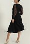 Women's Black Crepe Fabric Belted Long Tulle Sleeve Square Neck Midi Length Dress 1C-4376 - 4
