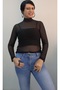Black Turtleneck Long-Sleeved Tulle T-Shirt - 5