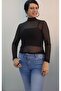 Black Turtleneck Long-Sleeved Tulle T-Shirt - 3
