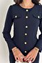 Women's Double Fabric Button Long Sleeve Mini Dress Dpk4388 - 3