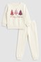 2026 New Year Santa Claus Christmas Printed Crew Neck Ecru Children's Tracksuit Bottom Top Set