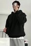 Unisex Oversized Loose Cut Cotton 3 Thread Ş Fleece-Lined Basic Black Ka Hooded Sweatshirt with Fleece Inside - 4