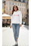 Oversized White Cherry Ribbon Printed Hooded Sweatshirt -Hoodie