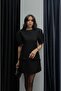 Black Shoulder-Pad Dress with Decorative Pockets