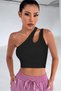 Women's Black One Shoulder Cut Out Detailed Crop Top Blouse - 3