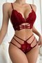 Women's Burgundy Lace Cut-Out Detailed Stylish Bra and Panty Set - 5