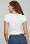Women's White Chest and Sleeves Ruched Bow Short Sleeve Crop Top Blouse - 2