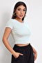 Women's White Round Neck Half Sleeve Crop Top Blouse - 2