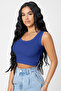 Women's Navy Blue Square Neck Crop Top Blouse - 5
