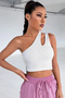 Women's White One Shoulder Cut Out Detailed Crop Top Blouse - 4