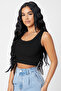 Women's Black Square Neck Crop Top Blouse - 5