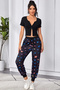 Women's Black Double Zipper Half Sleeve Crop Top Blouse - 3