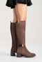Moreni Brown Suede Stretch Detailed Buckle Women's Thick Heeled Boots - 3