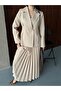 Double Button Blazer Jacket and Pleated Long Skirt Set - 6