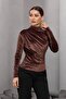 Women's Silvery Draped Long Sleeve Turtleneck Velvet Blouse Zyn-58840 - 4