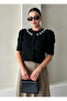 Black Collar Flower Beaded Cardigan - 4541 - 2