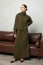 Scarf-Detail Soft Knitted Tricot Dress Khaki