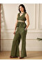 Striped Embroidered Peplum Top and Bell Bottom Pants Fusion Co-Ords - 2