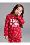 Red Crew Neck Printed Girls Pajamas Set - 2
