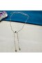 Gold Color Stone Paperclip Chain Dangle Long Necklace - 5