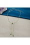 Gold Color Stone Paperclip Chain Dangle Long Necklace - 4