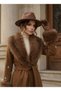 Imported Fabric, Fur Sleeves, Stone Detailing, Belted, Lined, Special Design Midi Cashmere Coat - 5