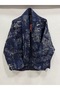 Women's Navy Blue Italian Floral Patterned Cotton O Oversized Quilted Kimono & Kaftan