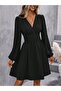 Women's Long Sleeve Double-Breasted Collar Waist Corset Mini Dress - 3