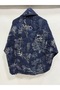 Women's Navy Blue Italian Floral Patterned Cotton O Oversized Quilted Kimono & Kaftan - 3