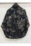 Women's Black Italian Floral Patterned Cotton O Oversized Quilted Kimono & Kaftan - 5