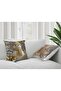 Christmas Themed Santa Claus Deer Theme Gold Patterned Set of 2 Digital Printed Gift Pillow Cushion Covers - 2