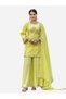 Yellow Embroidered Kurta with Flared Pant and Chiffon Dupatta Set