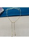 Gold Color Stone Paperclip Chain Dangle Long Necklace - 5
