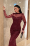 Full Beaded Fabric Fish Evening Dress - Bordo - 4