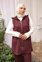 Burgundy Corded Fabric Vest Tunic Trouser Three Piece Suit - 5