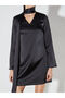 Black Shawl Collar Satin Mini Dress - 3