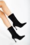 Women's Londen Black Suede Black Stone Embroidered 9 cm Thin Heeled Back Zipper Short Boots