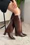 Women's Cosvel Brown Patent Leather Detachable Detailed Boots - 4