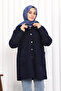 Navy Blue Hooded Boucle Coat - 4