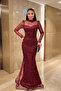 Full Beaded Fabric Fish Evening Dress - Bordo - 2