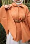 Camel Belted Boucle Poncho - 3