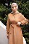 Mink Belted Sleeves Elasticated Corded Fabric Dress - 5