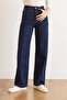 Women's Navy Blue Denim Pocket Palazzo Jeans JEA-19000126 - 4