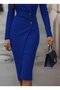 Women's Long-Sleeve Side-Button Double-Breasted Collar-Detail Midi Imported Crepe Dress - 3